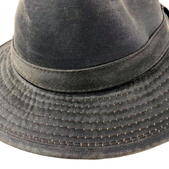 Outdoor Cap Dark Brown Waxed Indiana Jones Brimmed Fedora Hat - Picture 11 of 14